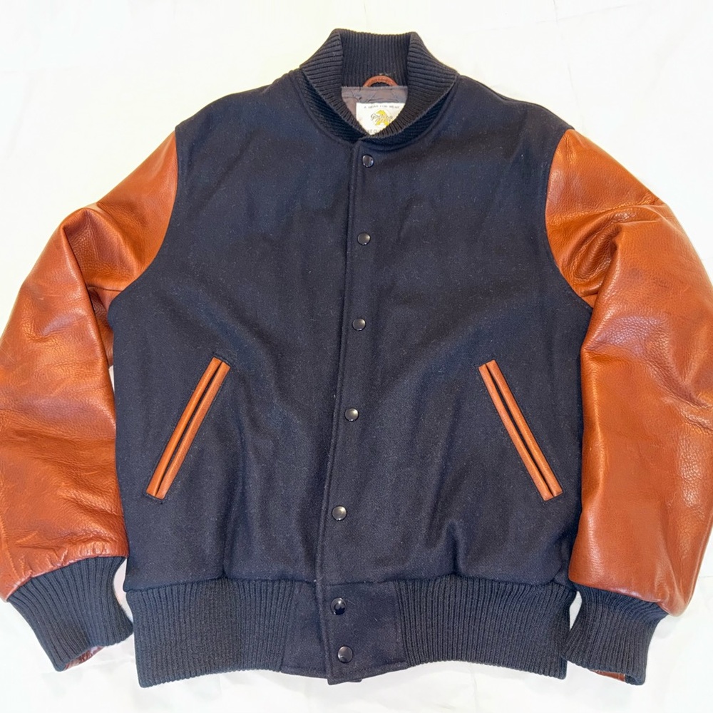 GOLDEN BEAR Lux Classic Varsity Jacket - Navy/British Tan
